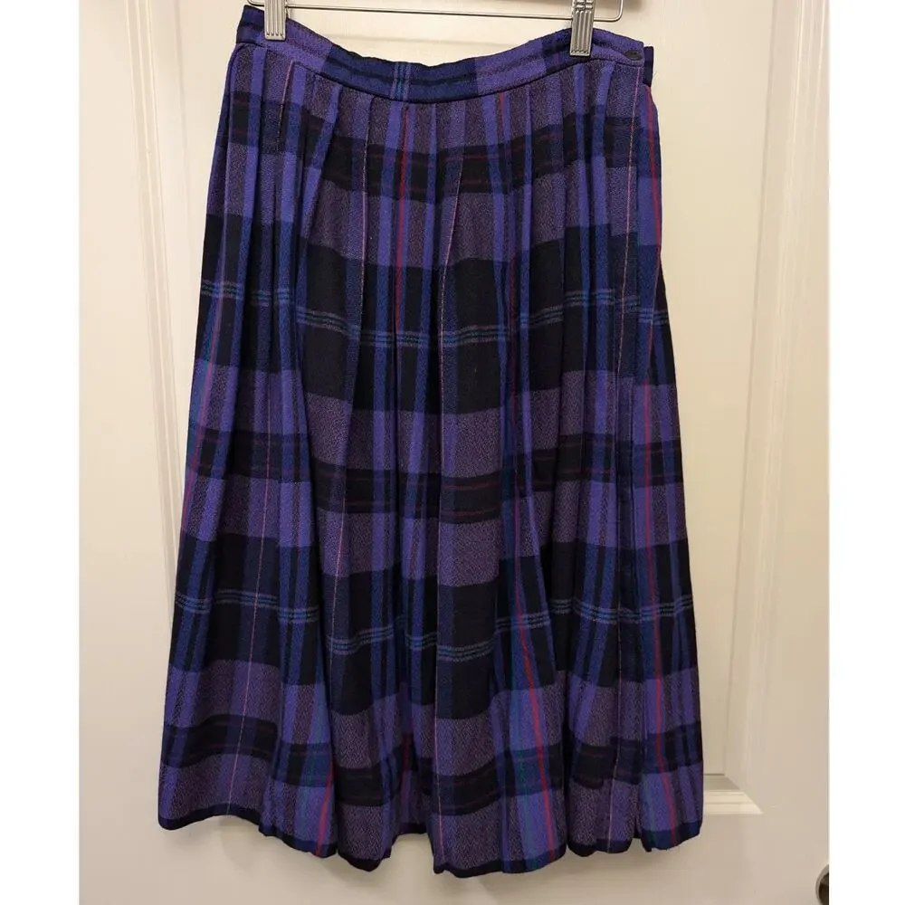 Vintage 70s Union Made Giuseppe Stripe Pleated Midi Skirt Navy Purple Collegiate